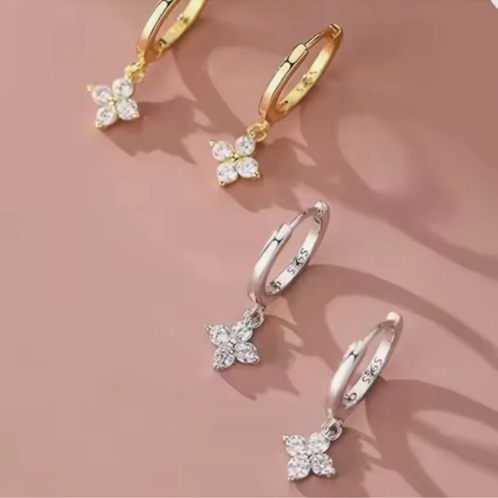 Sterling Silver Hoop Earrings with Sparkling Star Charm - Swarovski Inspired
